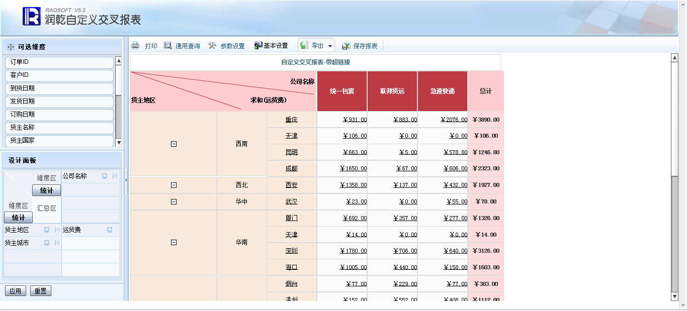 自定义交叉报表